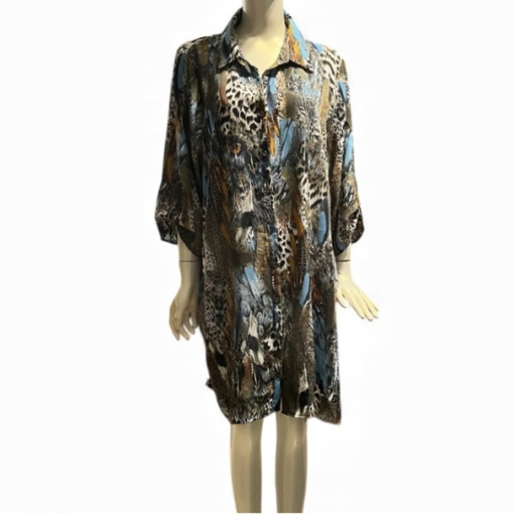 Indigo Rose Tops - Indigo Rose  Feather Animal Quarter Sleeve High Low Tunic Shirt Dress